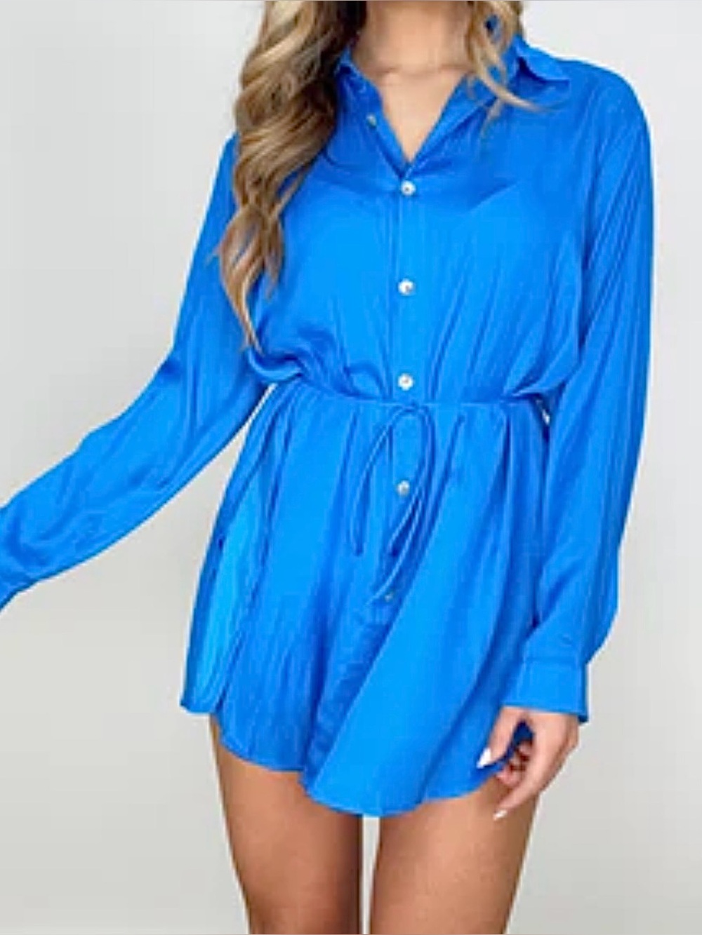 Bright Blue Button-Up Shirt Dress
